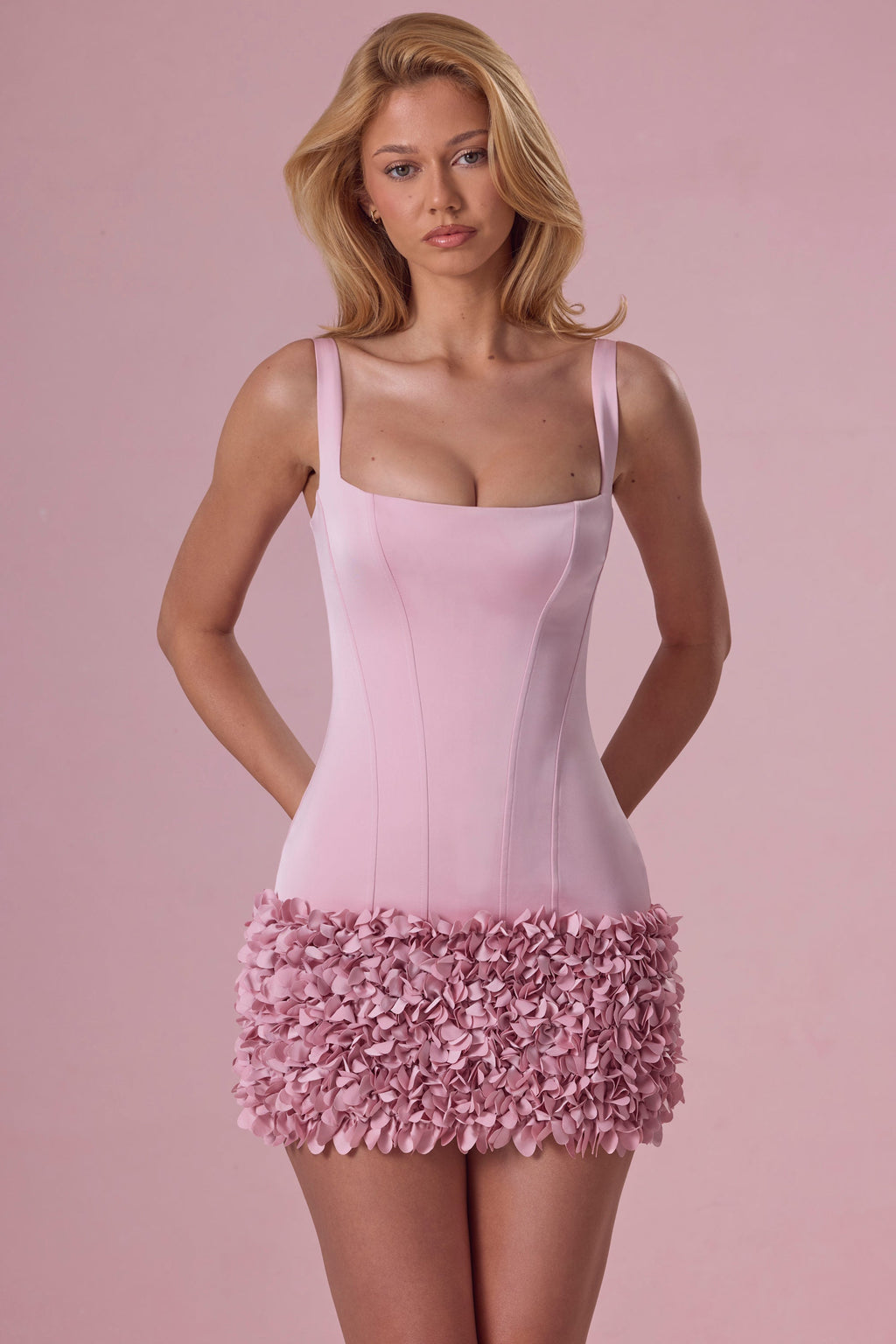 Toz Pembe Mini Elbise