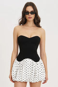 Puantiyeli Straplez Bodycon Mini Elbise