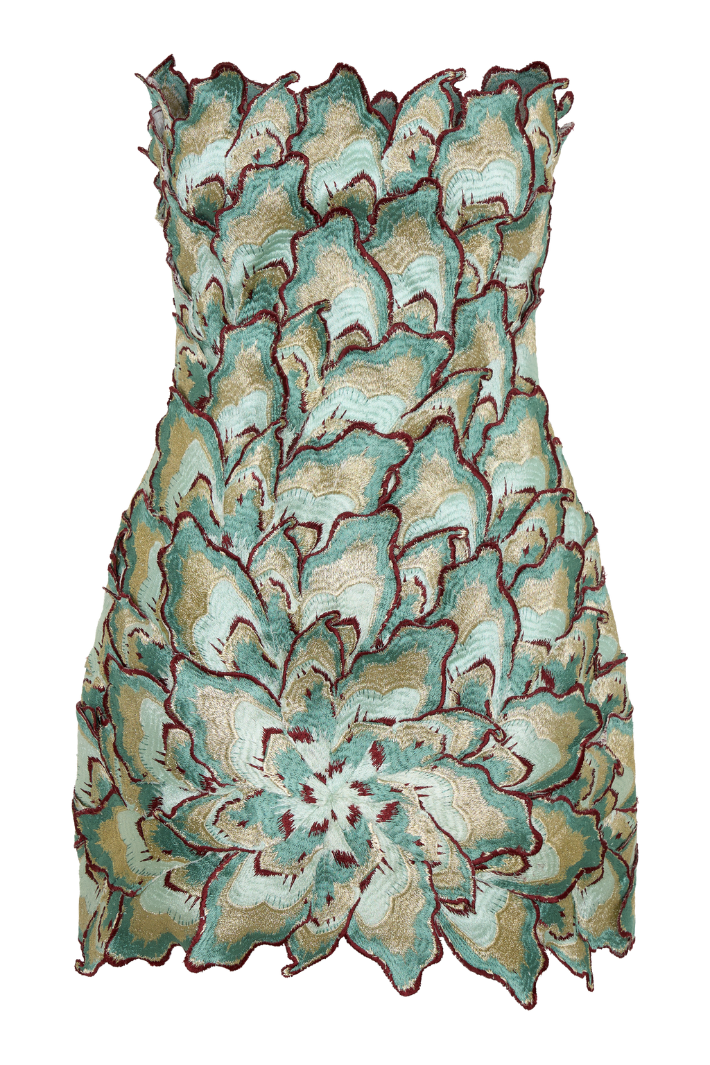 Juniper El İşlemeli Çiçekli Mini Elbise - Altın/Teal