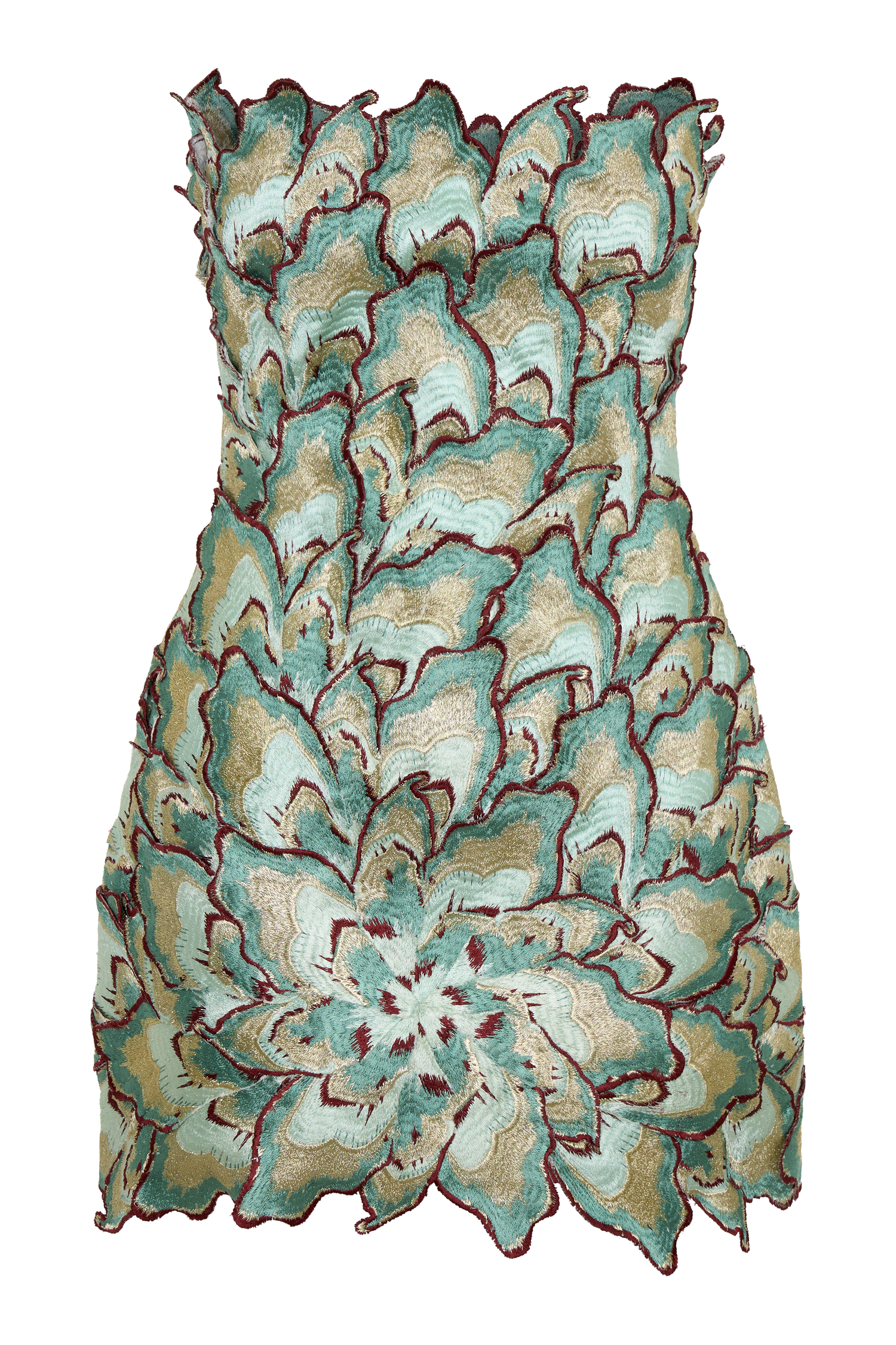 Juniper El İşlemeli Çiçekli Mini Elbise - Altın/Teal