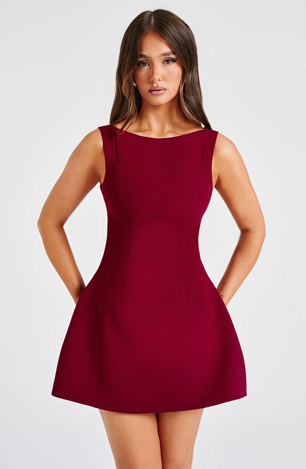 Alana Mini Elbise - Şarap Rengi