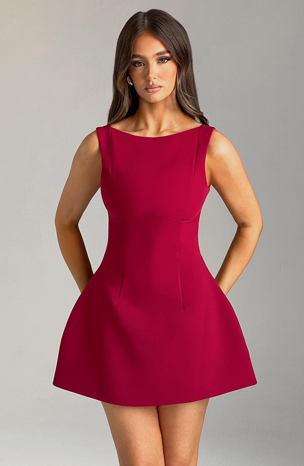 Alana Mini Elbise - Şarap Rengi