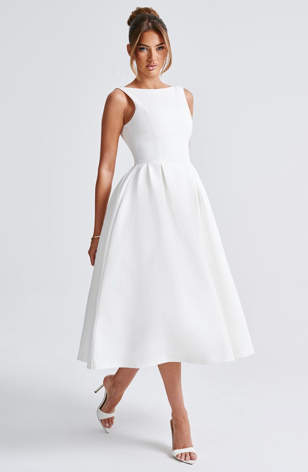 Clarabella Midi Elbisesi - Fildişi Rengi