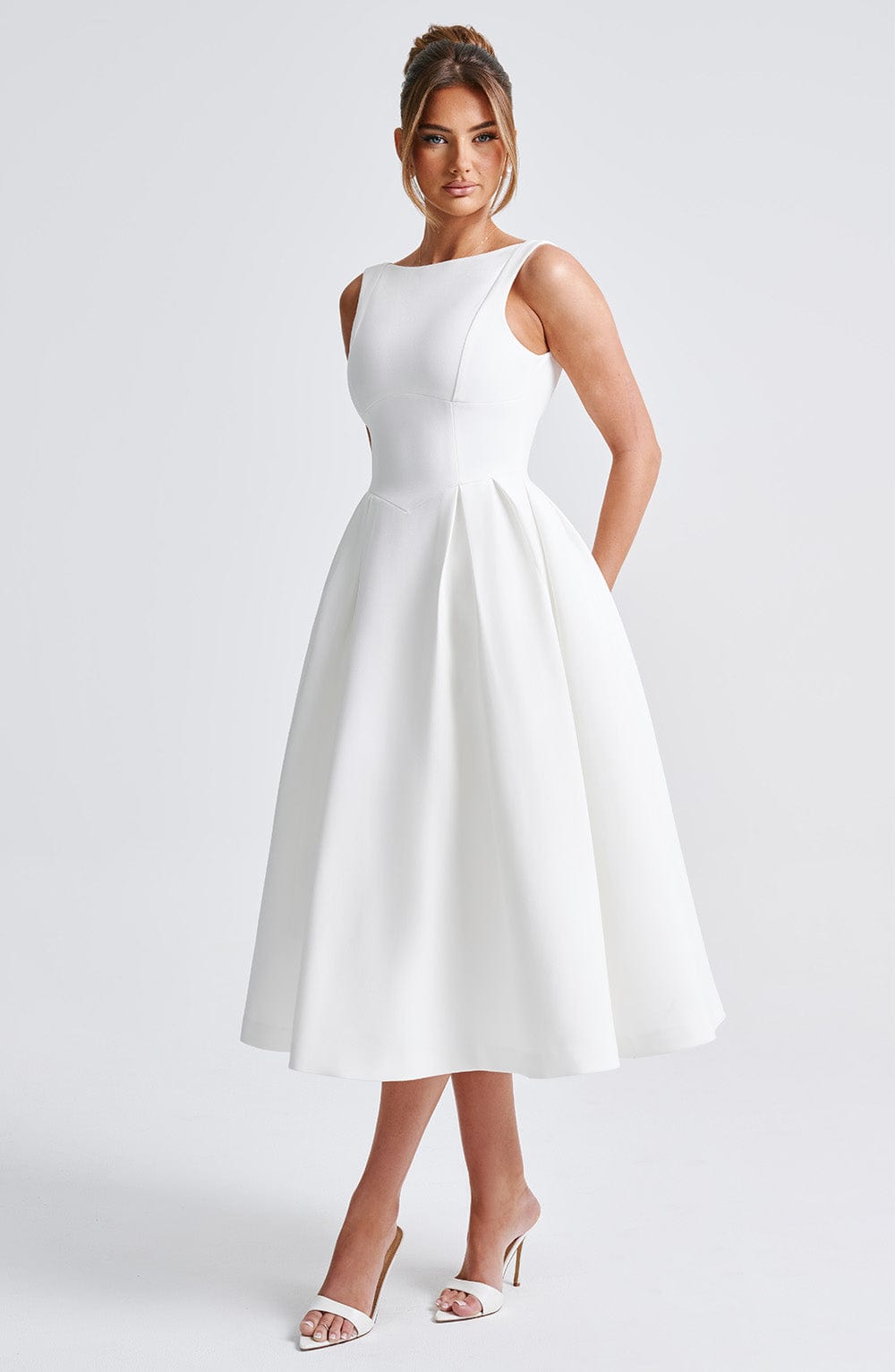 Clarabella Midi Elbisesi - Fildişi Rengi