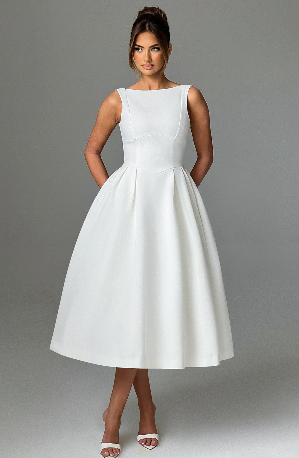 Clarabella Midi Elbisesi - Fildişi Rengi