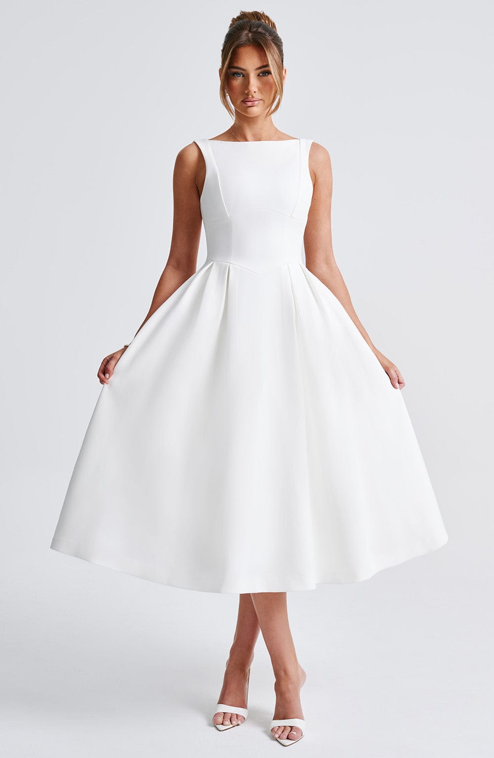 Clarabella Midi Elbisesi - Fildişi Rengi