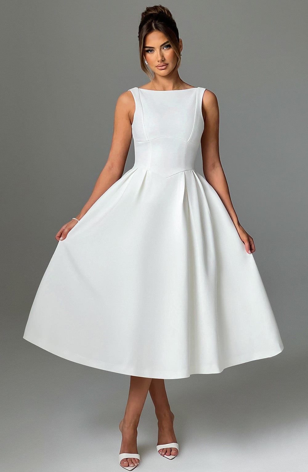 Clarabella Midi Elbisesi - Fildişi Rengi
