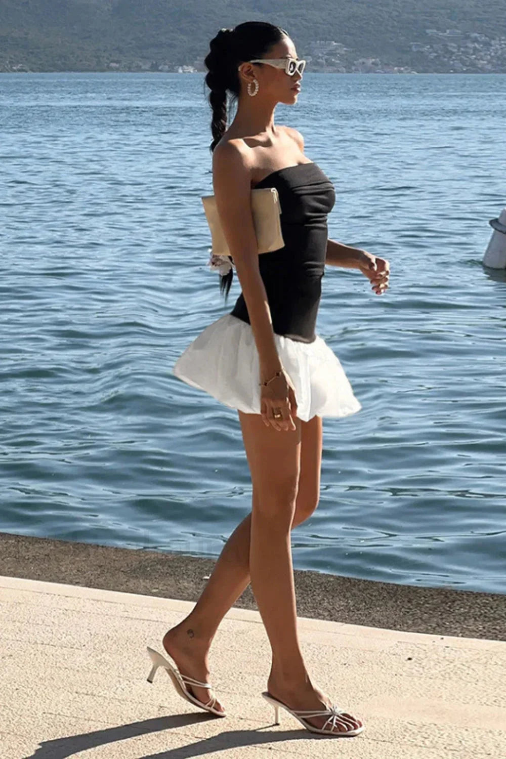Zıt Renkli Dar Kesim Mini Elbise