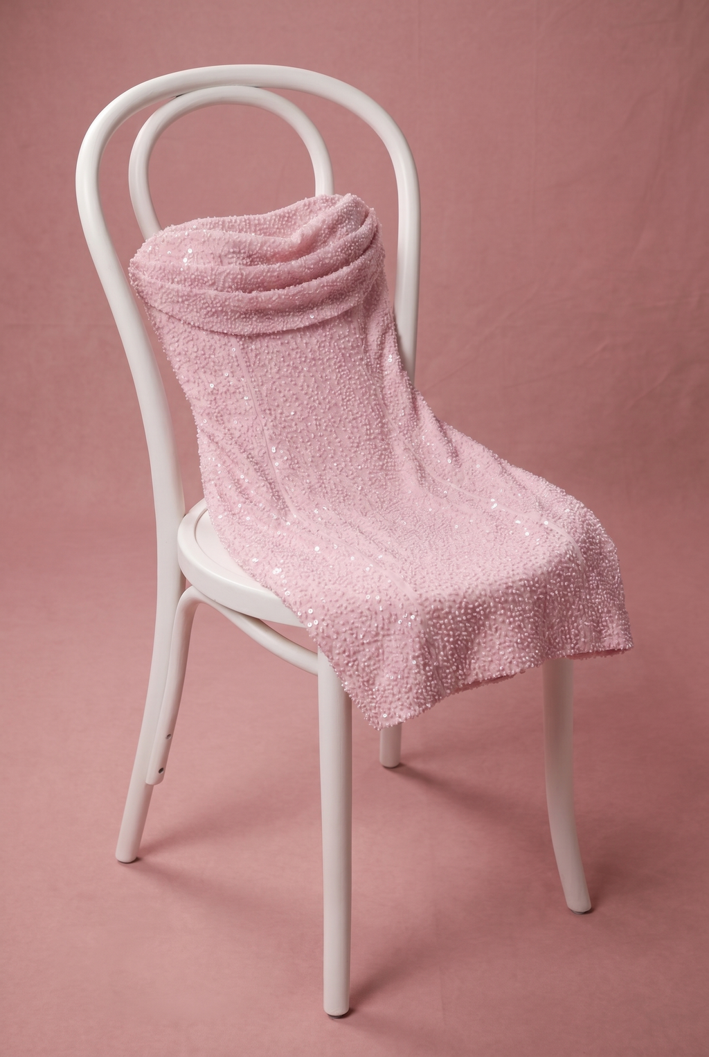 İşlemeli Şelale Yaka Mini Elbise Blush Pembe