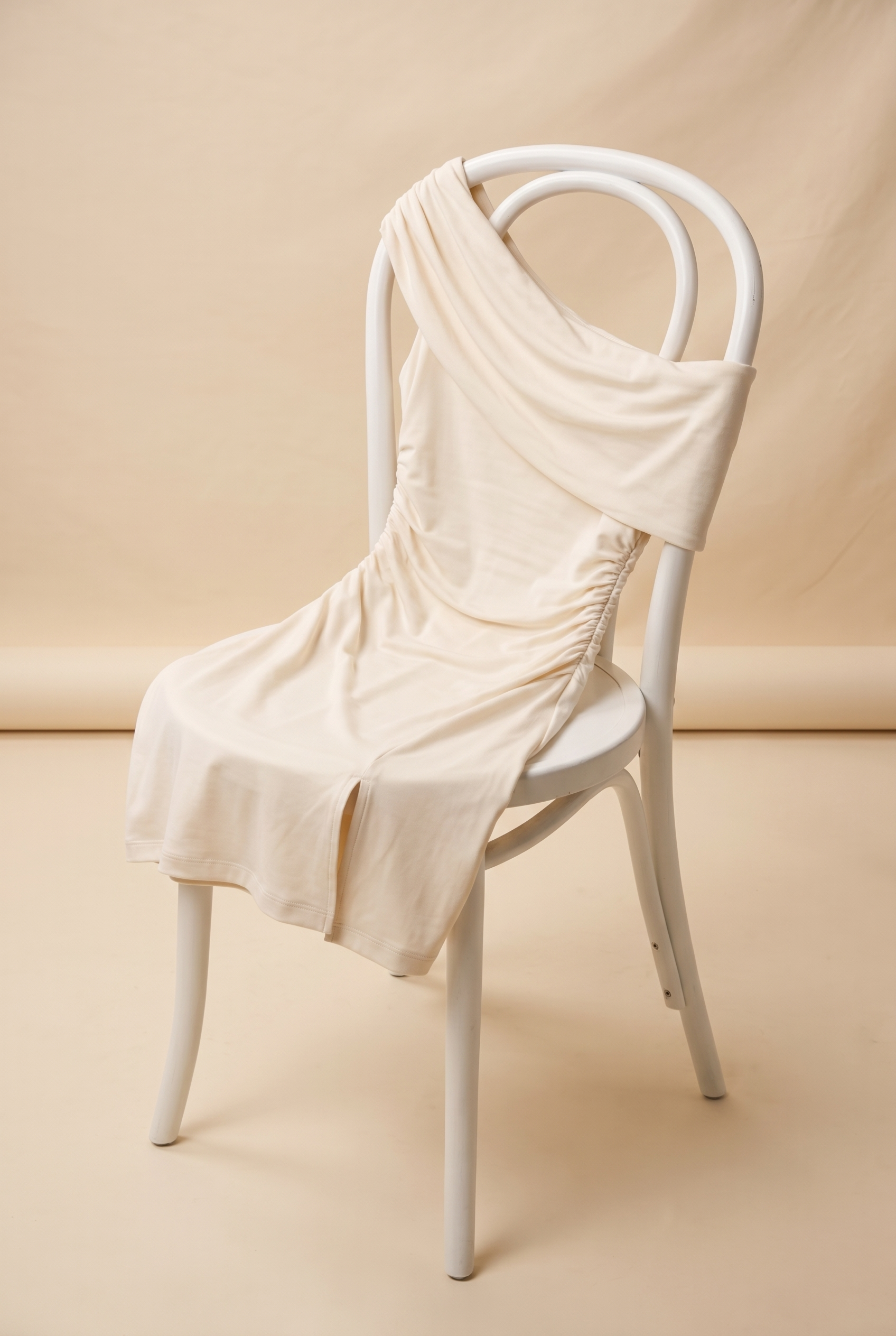 Asimetrik Kesim A-Line Mini Elbise Krem