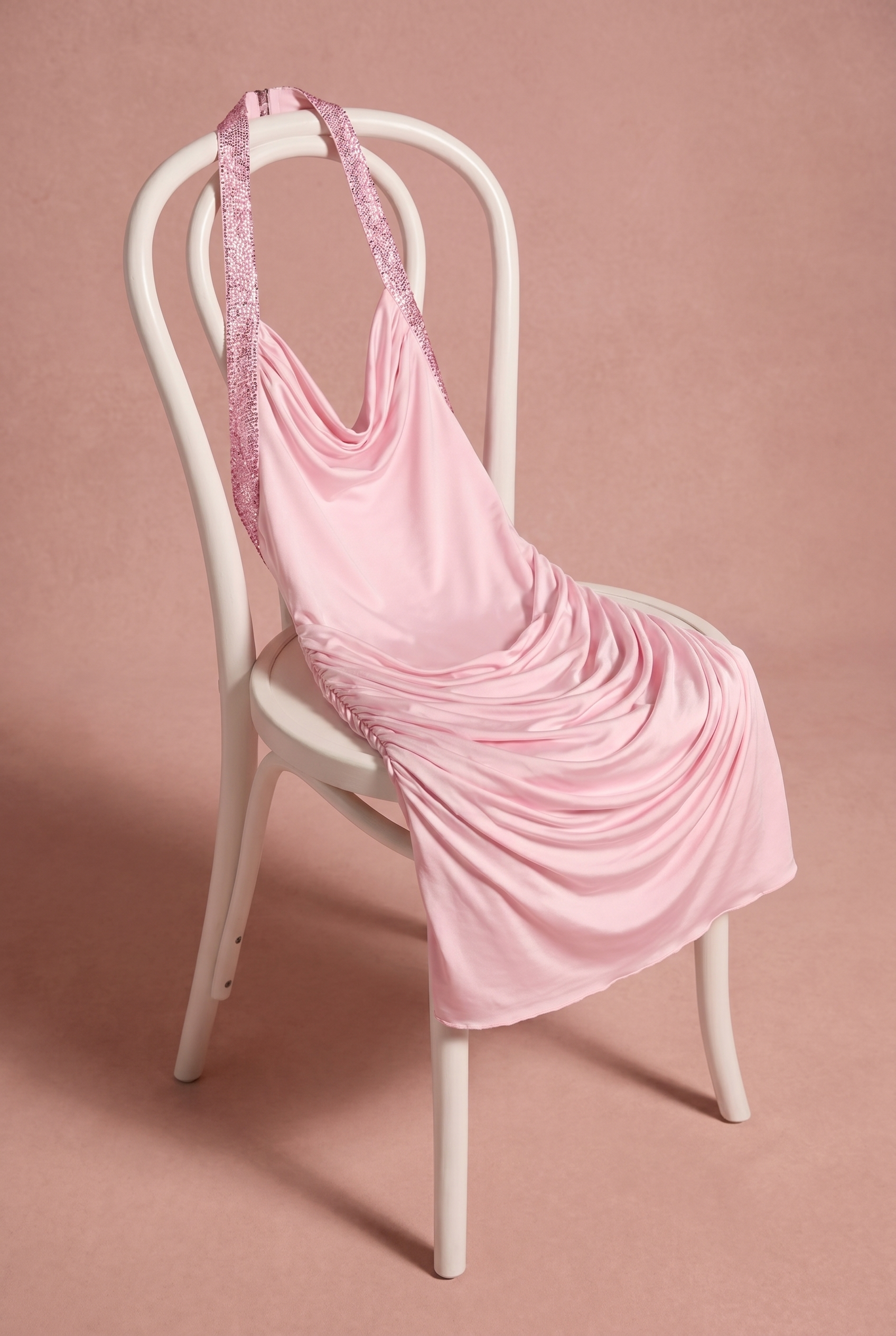 İşlemeli Halter Yaka Mini Elbise Blush Pembe