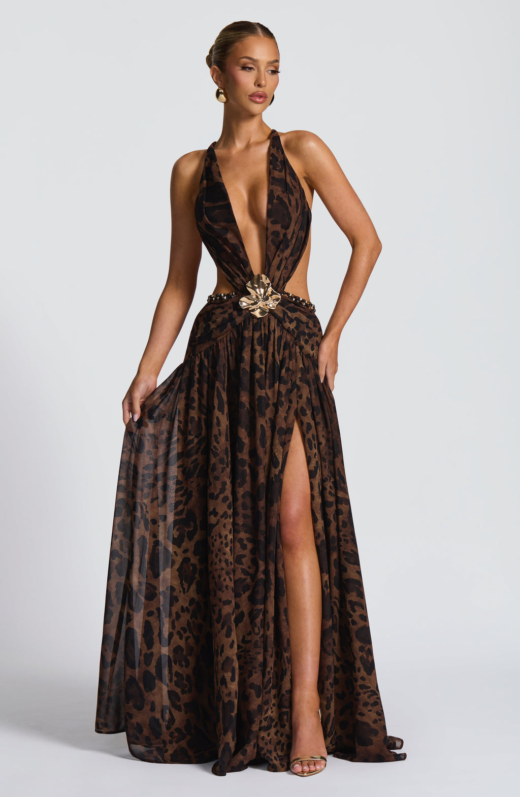 Indianna Maxi Elbise - Leopar Deseni