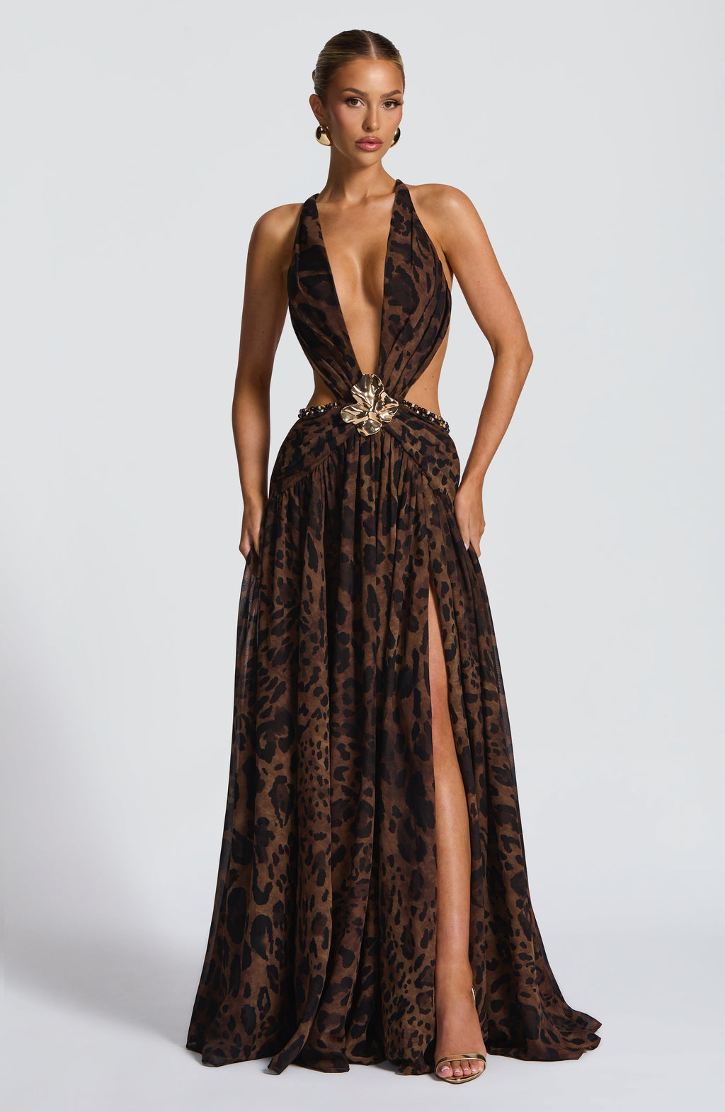 Indianna Maxi Elbise - Leopar Deseni