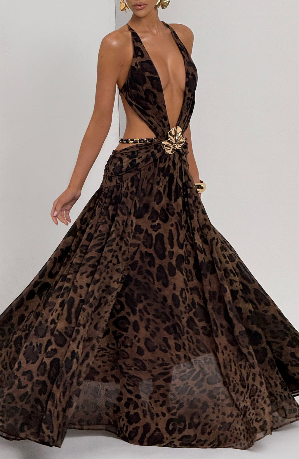 Indianna Maxi Elbise - Leopar Deseni