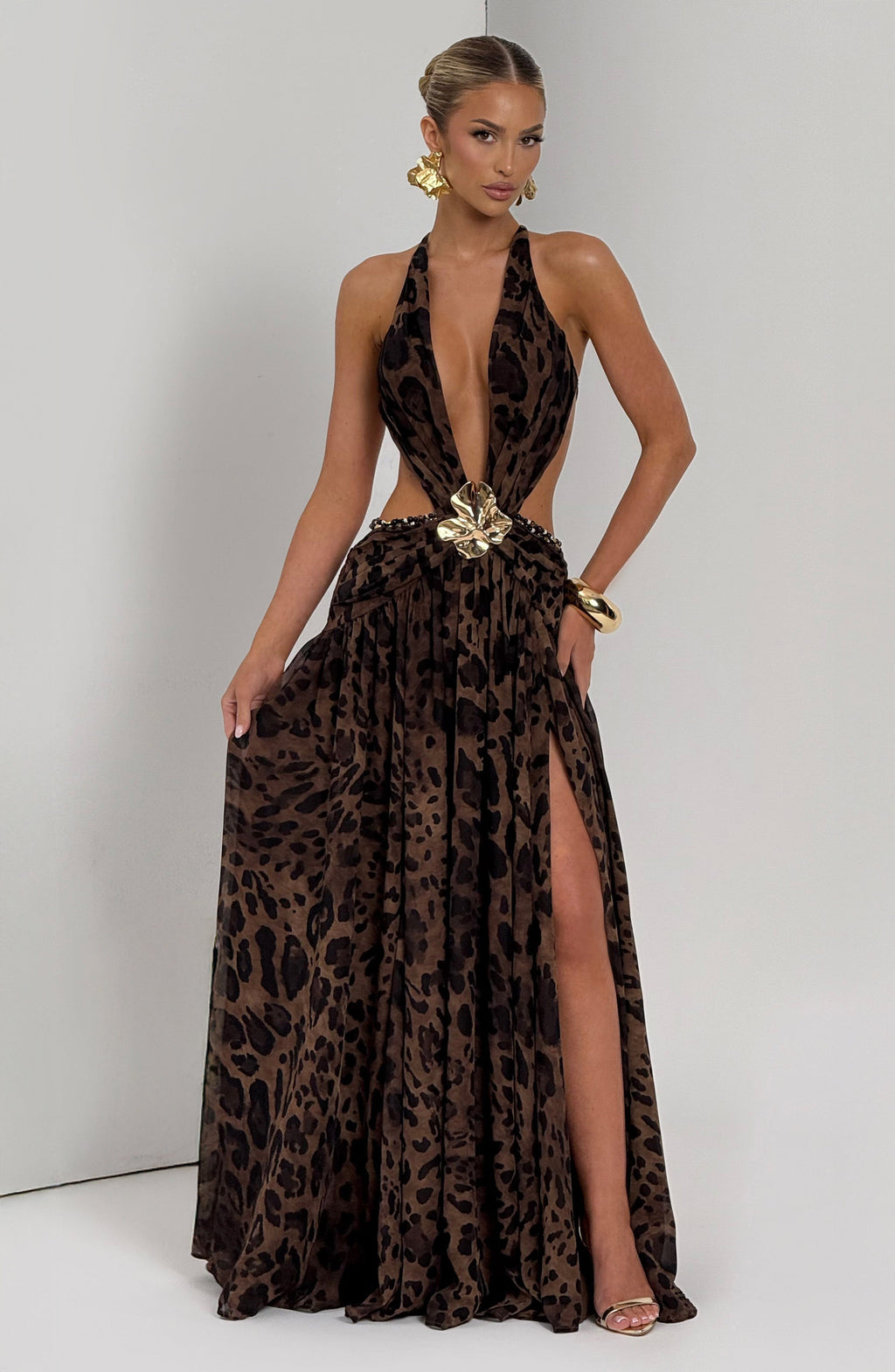 Indianna Maxi Elbise - Leopar Deseni